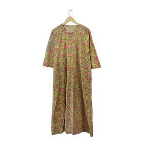 Kilol X-Large Hand Block Large Kaftan Dress Pockets Floral Pullover Womens